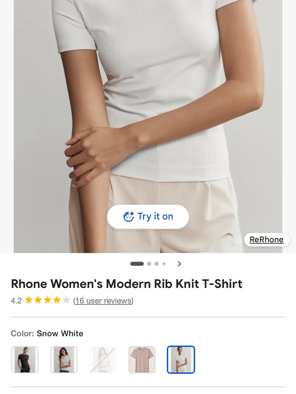 RHONE Women's Ribbed Short-Sleeve Tee in Snow White